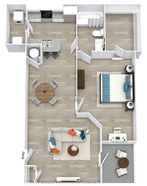 Floor plan for 1 bed, 1 bath, 823 sqft